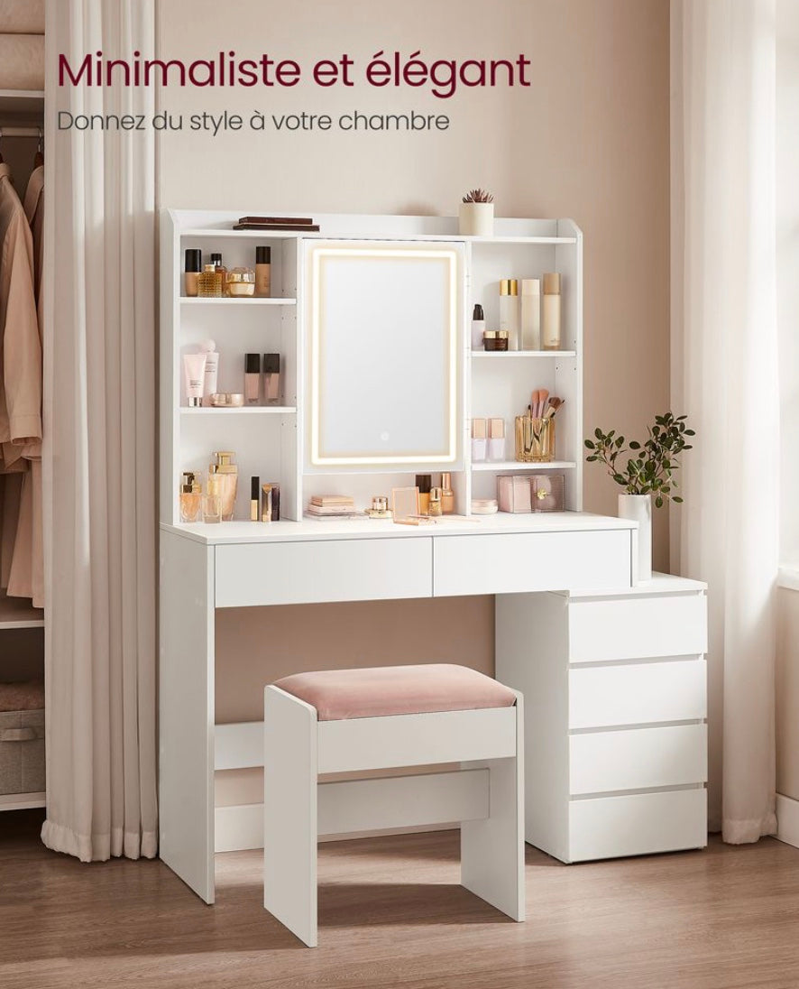 Vanity Coiffeuse avec grand miroir LED réglable
