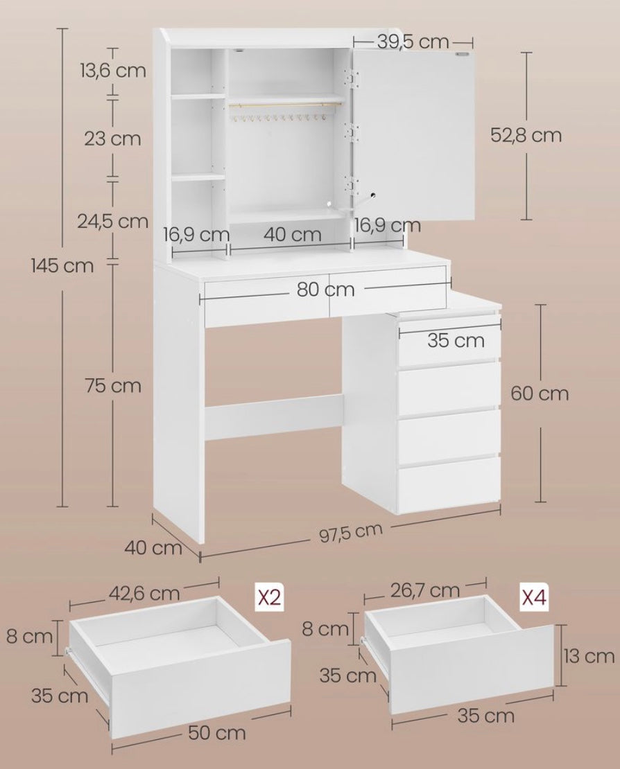 Vanity Coiffeuse avec grand miroir LED réglable