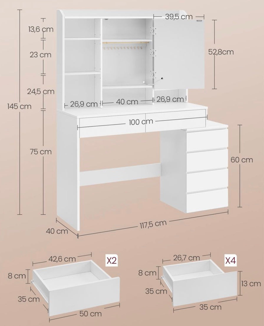 Vanity Coiffeuse avec grand miroir LED réglable