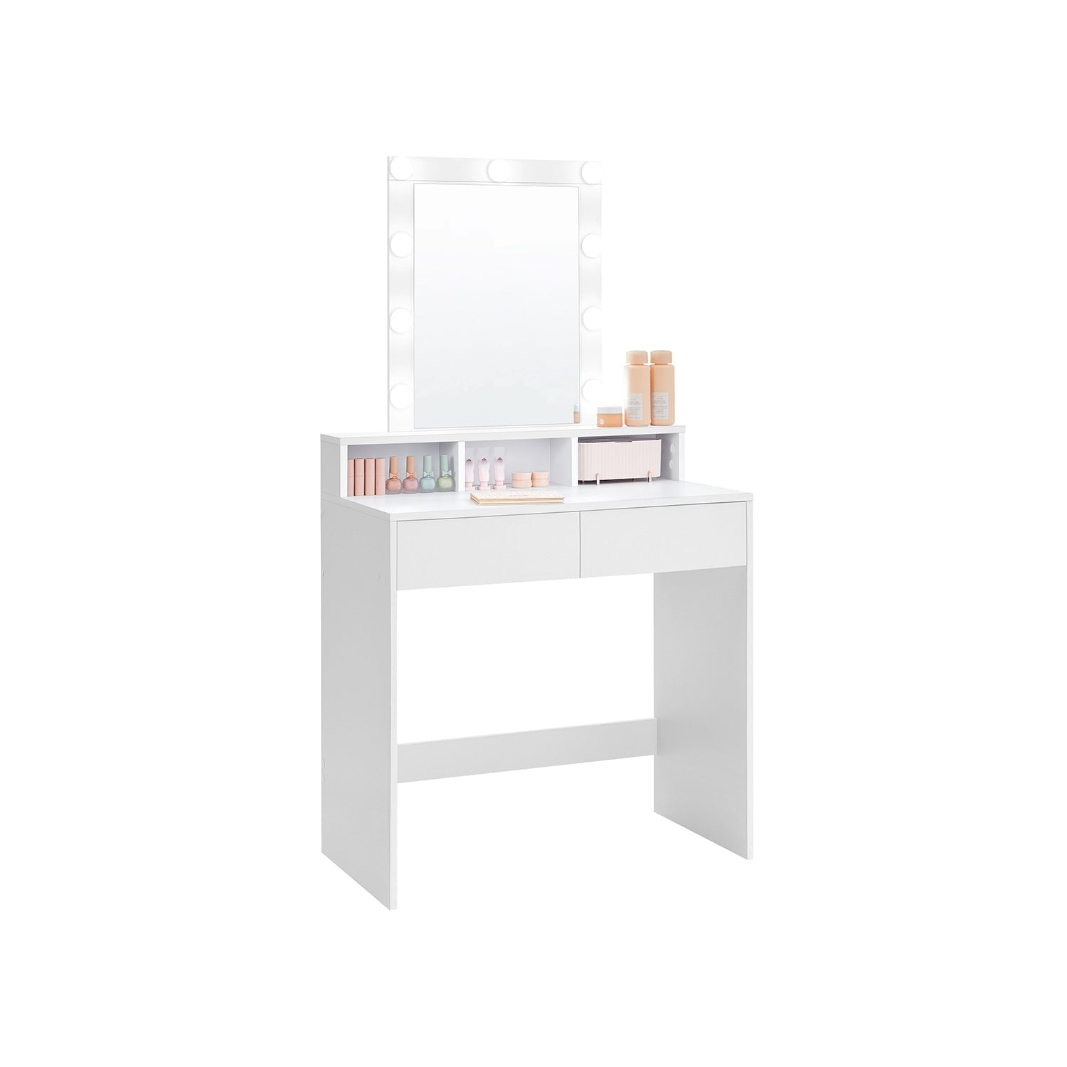 Coiffeuse avec Miroir LED, 2 Tiroirs et 3 Compartiments – Bi-color