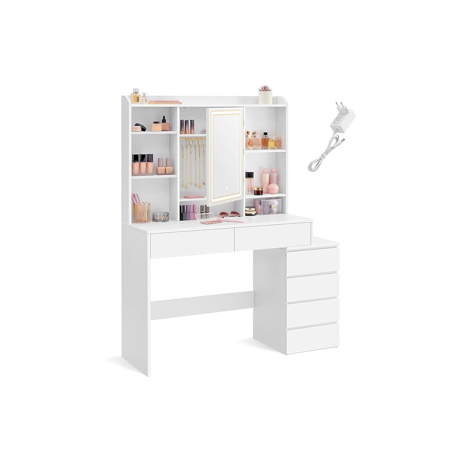 Vanity Coiffeuse avec grand miroir LED réglable